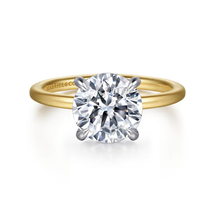 Cari - 14K White-Yellow Gold Hidden Halo Round Diamond Engagement Ring