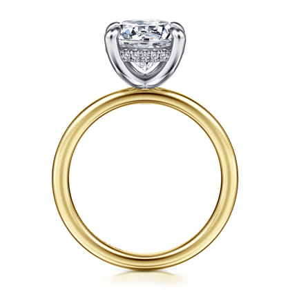 Cari - 14K White-Yellow Gold Hidden Halo Round Diamond Engagement Ring