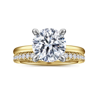 Cari - 14K White-Yellow Gold Hidden Halo Round Diamond Engagement Ring