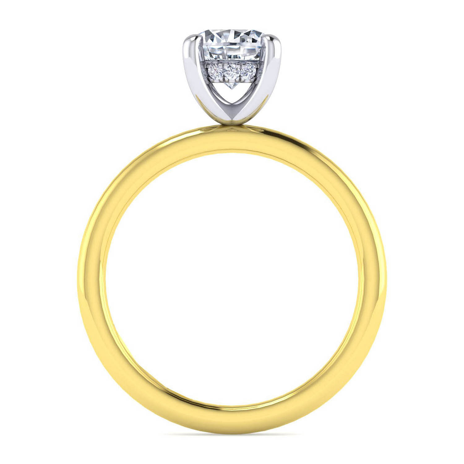 Cari - 14K White-Yellow Gold Hidden Halo Round Diamond Engagement Ring - 0.04 ct - Shot 2