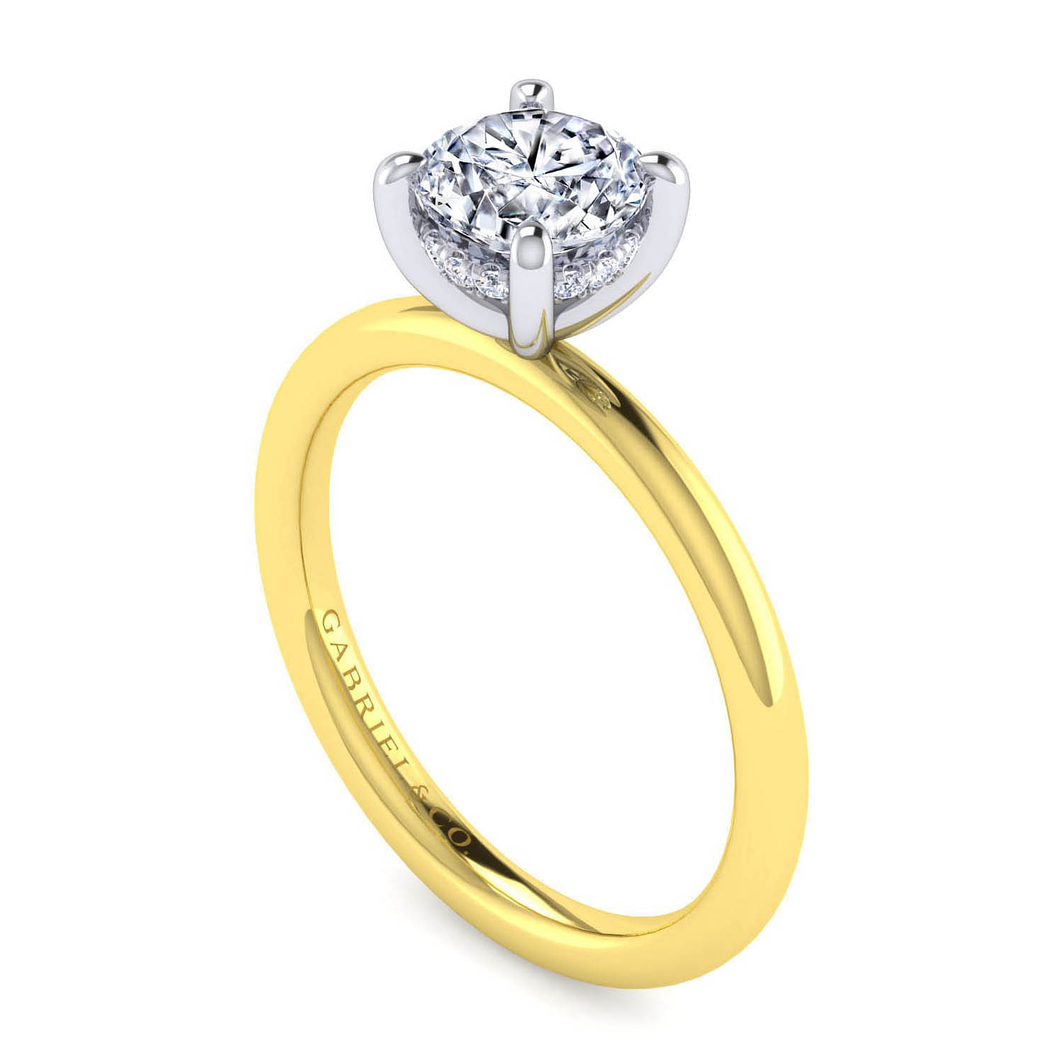 Cari - 14K White-Yellow Gold Hidden Halo Round Diamond Engagement Ring - 0.04 ct - Shot 3