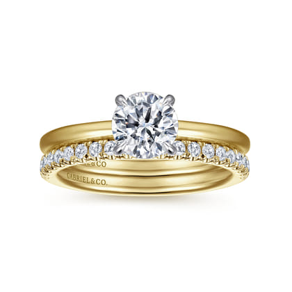 Cari - 14K White-Yellow Gold Hidden Halo Round Diamond Engagement Ring