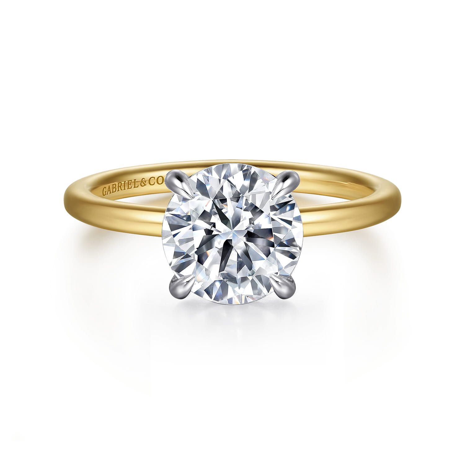 Cari - 14K White-Yellow Gold Hidden Halo Round Diamond Engagement Ring