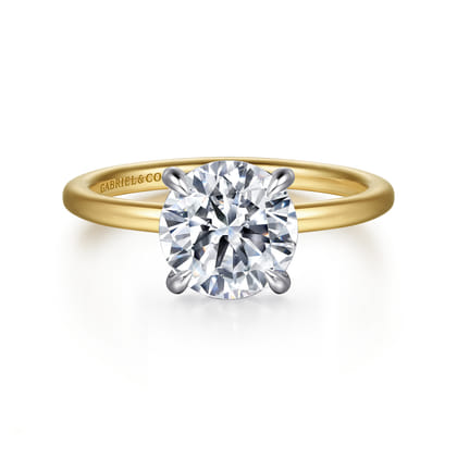 Cari - 14K White-Yellow Gold Hidden Halo Round Diamond Engagement Ring