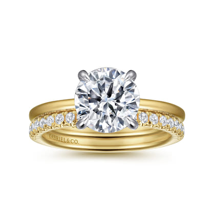 Cari - 14K White-Yellow Gold Hidden Halo Round Diamond Engagement Ring