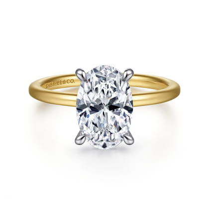 Cari - 14K White-Yellow Gold Oval Solitaire Diamond Engagement Ring