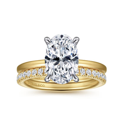 Cari - 14K White-Yellow Gold Oval Solitaire Diamond Engagement Ring