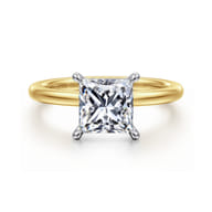 Cari - 14K White-Yellow Gold Princess Hidden Halo Diamond Engagement Ring