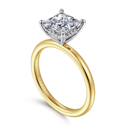 Cari - 14K White-Yellow Gold Princess Hidden Halo Diamond Engagement Ring