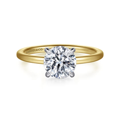 Cari - 14K White and Yellow Gold Hidden Halo Round Diamond Engagement Ring