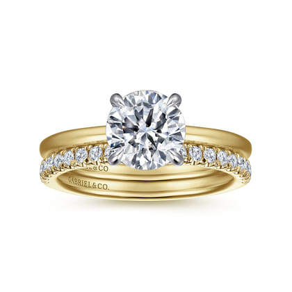Cari - 14K White and Yellow Gold Hidden Halo Round Diamond Engagement Ring