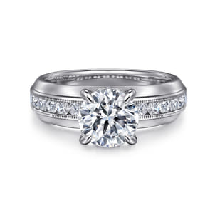 Caris - 14K White Gold Round Channel Set Diamond Engagement Ring