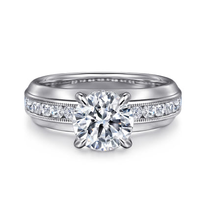 Caris - 14K White Gold Round Channel Set Diamond Engagement Ring