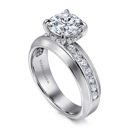 Caris - 14K White Gold Round Channel Set Diamond Engagement Ring
