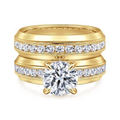 Caris - 14K Yellow Gold Round Channel Set Diamond Engagement Ring