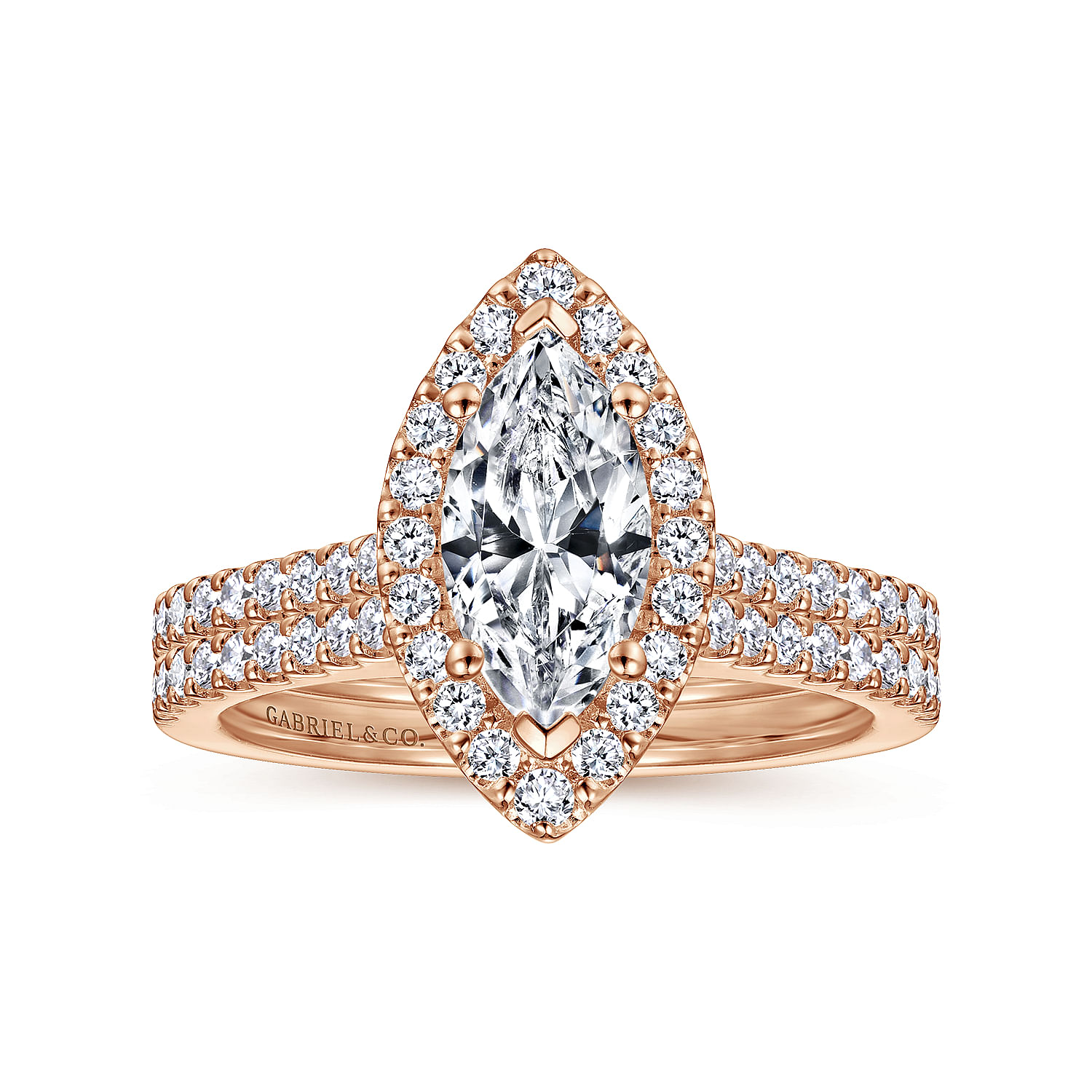 Carly - 14K Rose Gold Marquise Halo Diamond Engagement Ring
