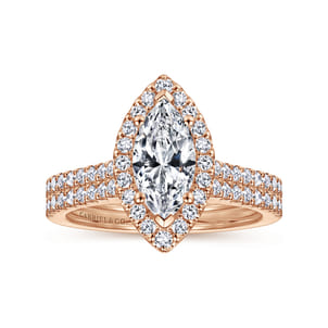Carly - 14K Rose Gold Marquise Halo Diamond Engagement Ring