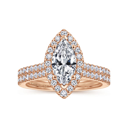 Carly - 14K Rose Gold Marquise Halo Diamond Engagement Ring