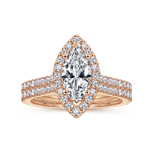 Carly - 14K Rose Gold Marquise Halo Diamond Engagement Ring - 0.32 ct - Shot 4