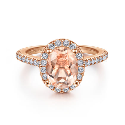 Carly - 14K Rose Gold Morganite and Diamond Halo Engagement Ring