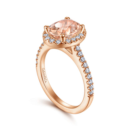 Carly - 14K Rose Gold Morganite and Diamond Halo Engagement Ring