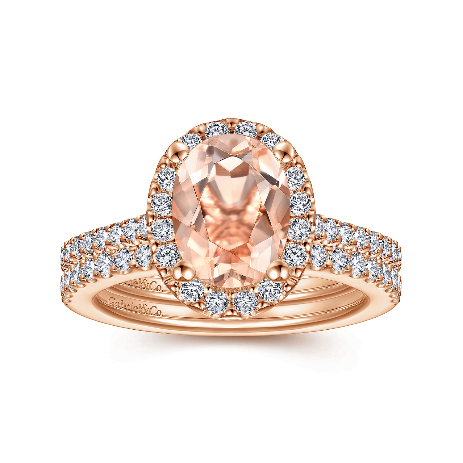 Carly - 14K Rose Gold Morganite and Diamond Halo Engagement Ring