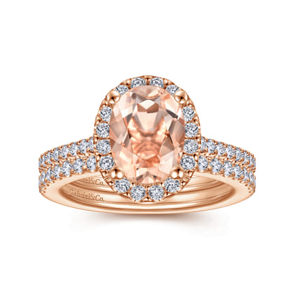 Carly - 14K Rose Gold Morganite and Diamond Halo Engagement Ring