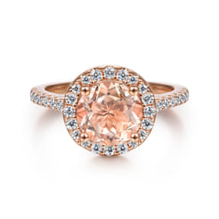 Carly - 14K Rose Gold Morganite and Diamond Halo Engagement Ring