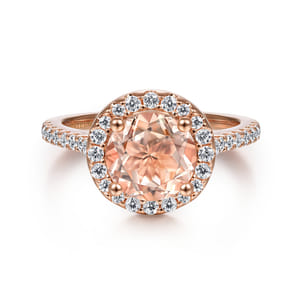 Carly - 14K Rose Gold Morganite and Diamond Halo Engagement Ring