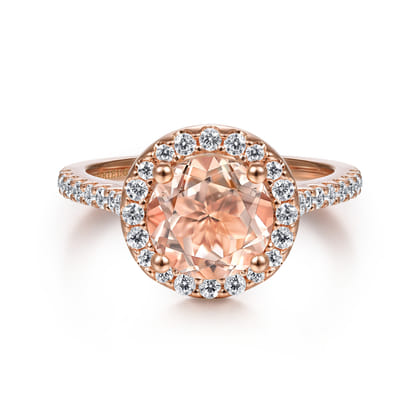 Carly - 14K Rose Gold Morganite and Diamond Halo Engagement Ring