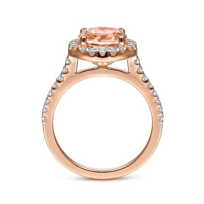 Carly - 14K Rose Gold Morganite and Diamond Halo Engagement Ring