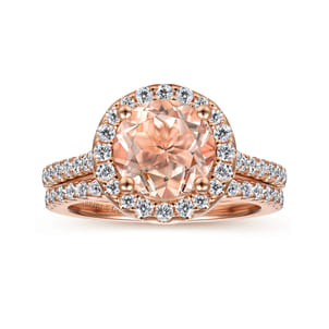 Carly - 14K Rose Gold Morganite and Diamond Halo Engagement Ring