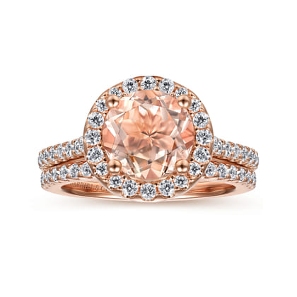 Carly - 14K Rose Gold Morganite and Diamond Halo Engagement Ring