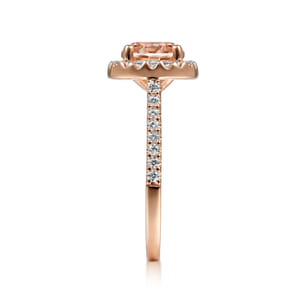 Carly - 14K Rose Gold Morganite and Diamond Halo Engagement Ring