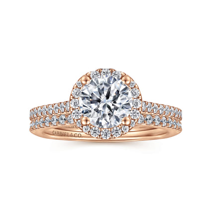 Carly - 14K Rose Gold Round Halo Diamond Engagement Ring