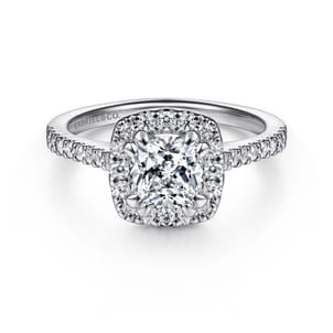 Carly - 14K White Gold Cushion Halo Diamond Engagement Ring