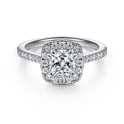 Carly - 14K White Gold Cushion Halo Diamond Engagement Ring