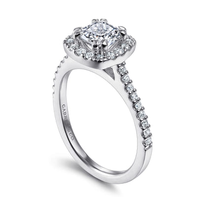 Carly - 14K White Gold Cushion Halo Diamond Engagement Ring