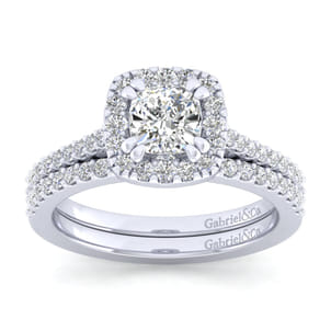 Carly - 14K White Gold Cushion Halo Diamond Engagement Ring