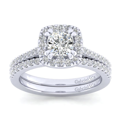 Carly - 14K White Gold Cushion Halo Diamond Engagement Ring