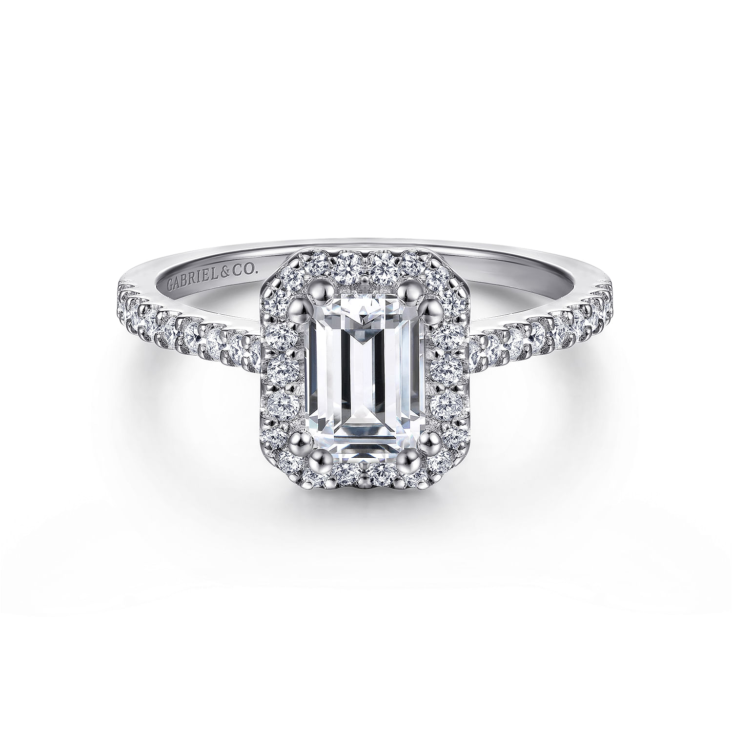 Carly - 14K White Gold Emerald Halo Diamond Engagement Ring