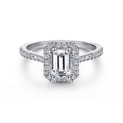 Carly - 14K White Gold Emerald Halo Diamond Engagement Ring