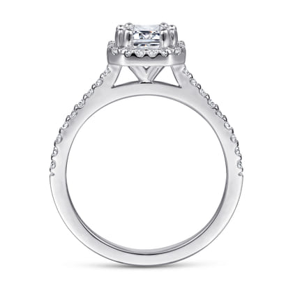 Carly - 14K White Gold Emerald Halo Diamond Engagement Ring