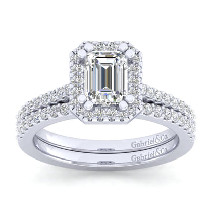 Carly - 14K White Gold Emerald Halo Diamond Engagement Ring