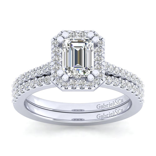 Carly - 14K White Gold Emerald Halo Diamond Engagement Ring - 0.3 ct - Shot 4