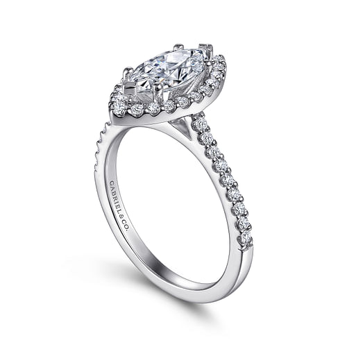 Carly - 14K White Gold Marquise Halo Diamond Engagement Ring - 0.32 ct - Shot 3