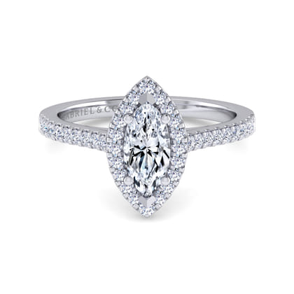 Carly - 14K White Gold Marquise Shape Halo Diamond Engagement Ring