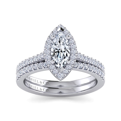Carly - 14K White Gold Marquise Shape Halo Diamond Engagement Ring