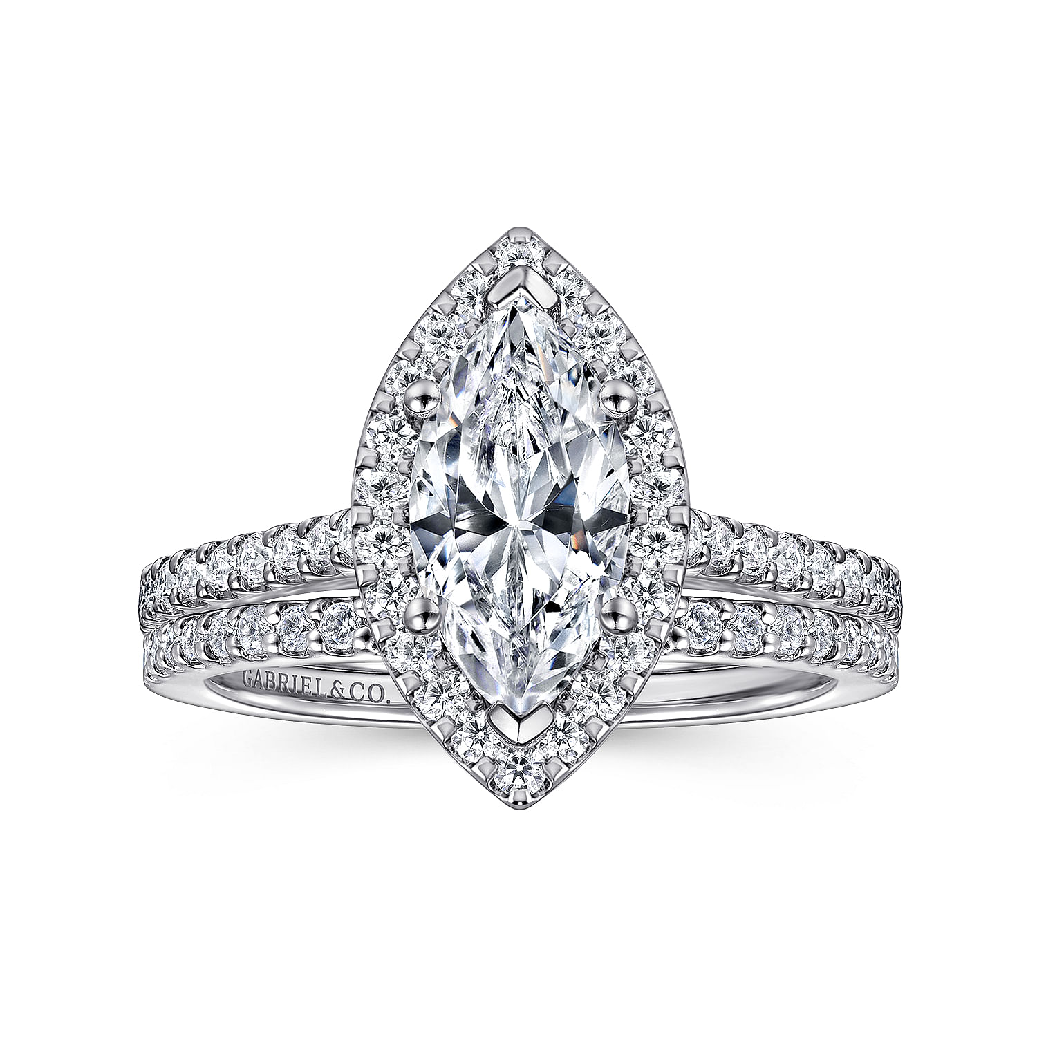 Carly - 14K White Gold Marquise Shape Halo Diamond Engagement Ring