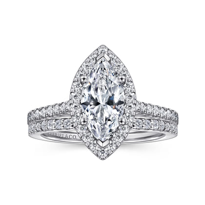 Carly - 14K White Gold Marquise Shape Halo Diamond Engagement Ring